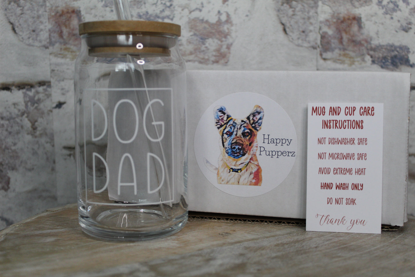 Dog dad beer can glass