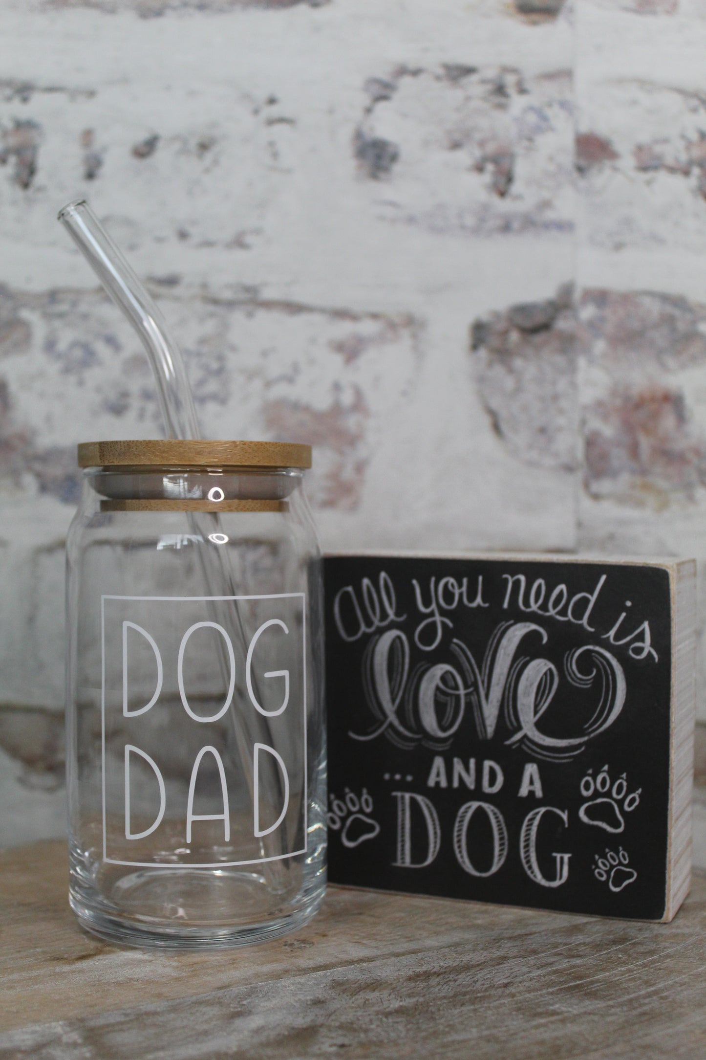 Dog dad beer can glass