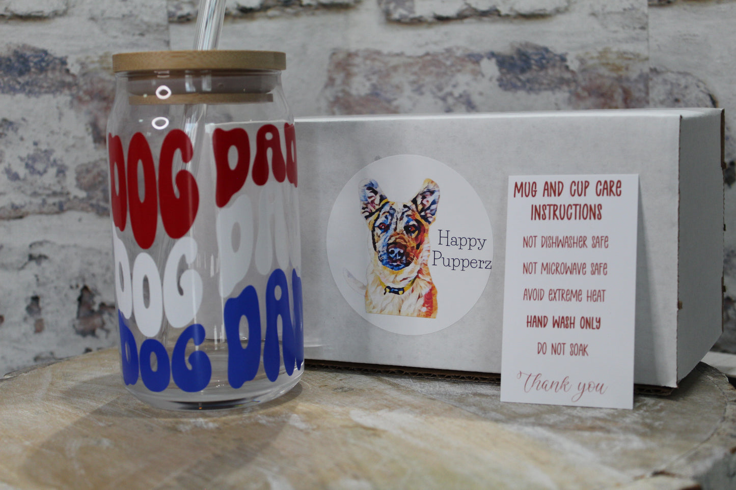 Dog dad beer can glass