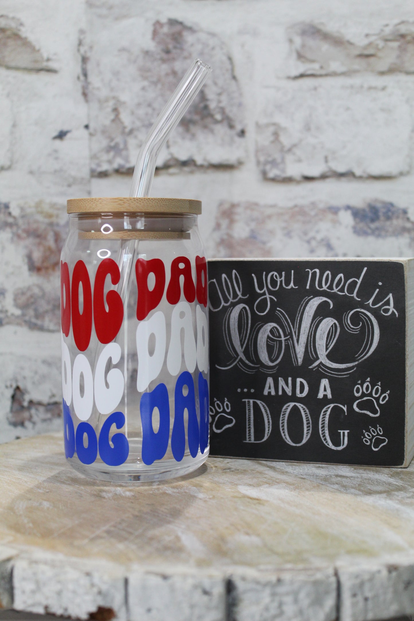 Dog dad beer can glass
