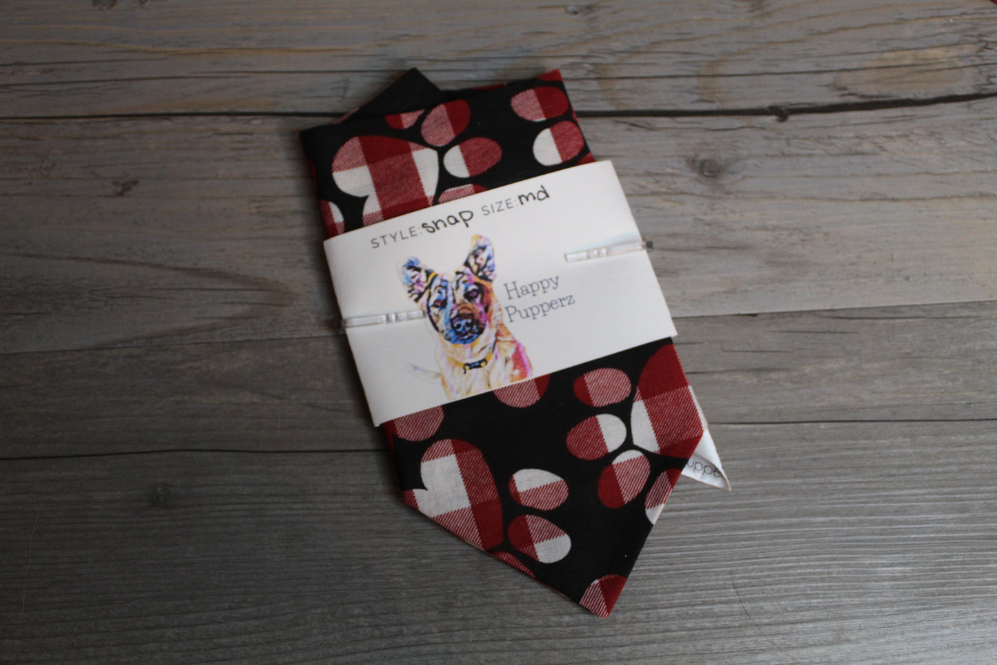 Red and black buffalo check paws bandana