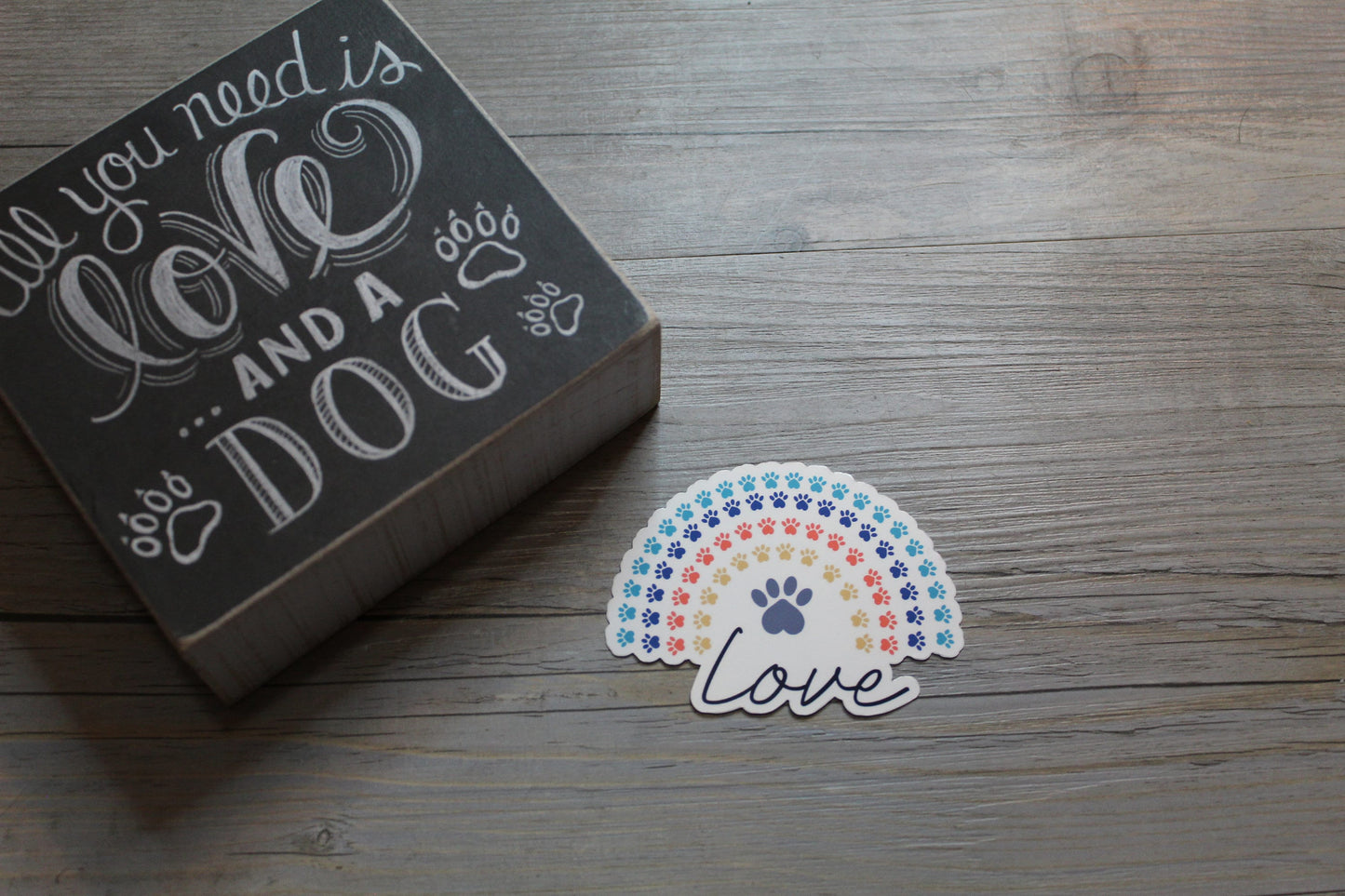 Love Paw Print Rainbow Sticker