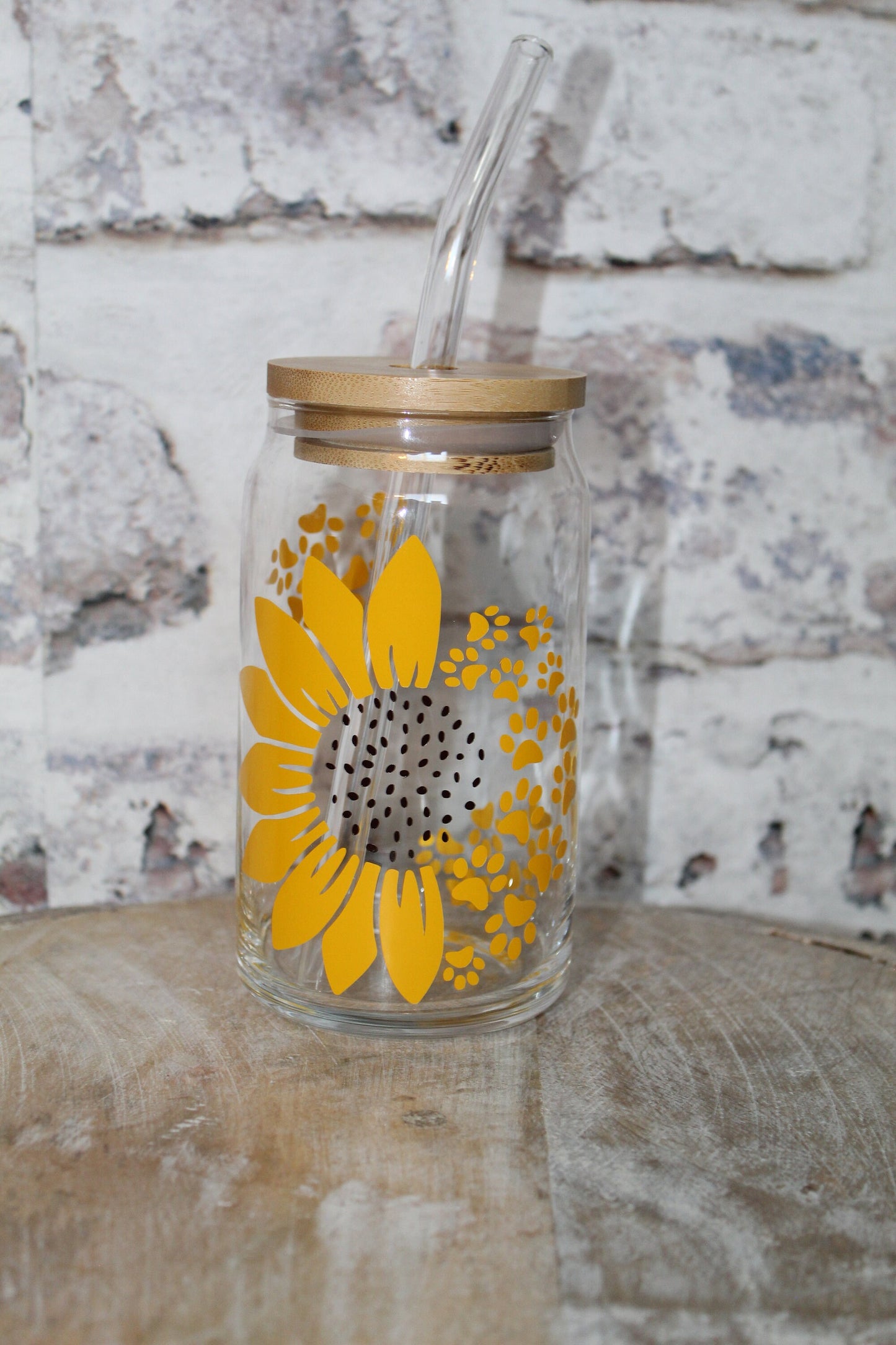 Sunflower Paw Print Beer Can Glass