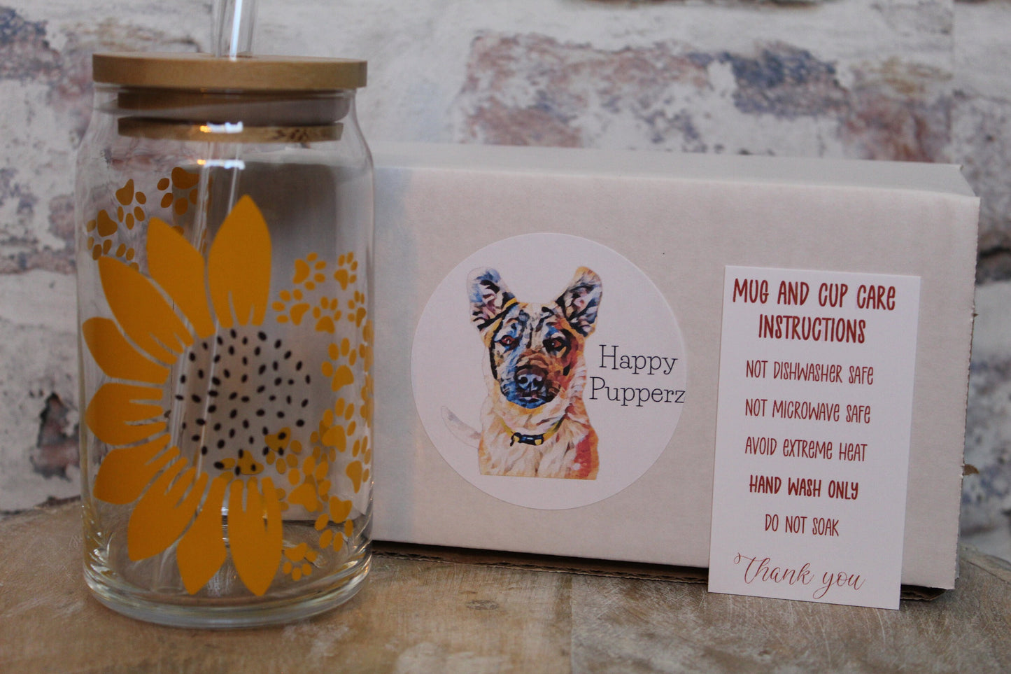 Sunflower Paw Print Beer Can Glass