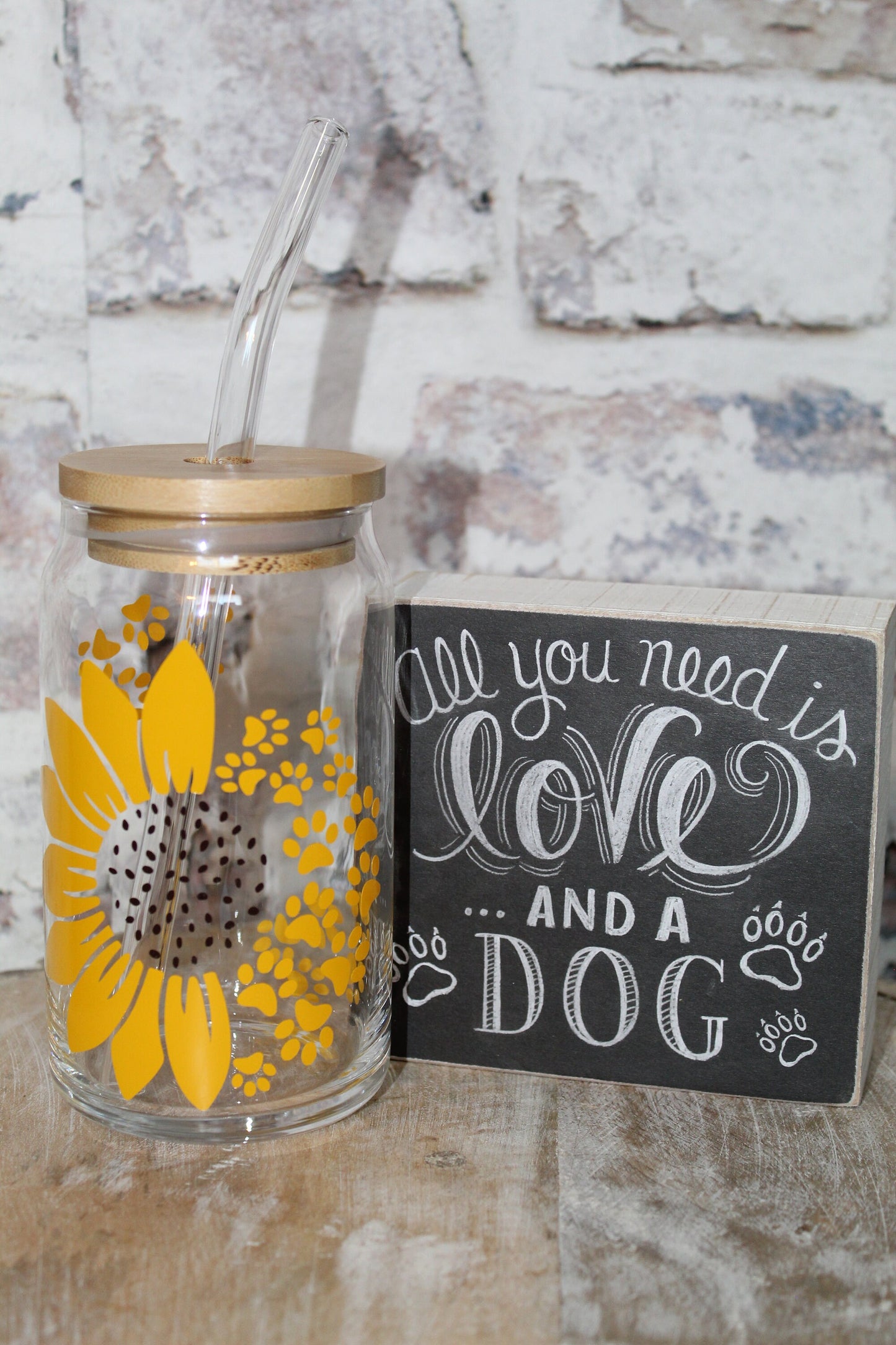 Sunflower Paw Print Beer Can Glass