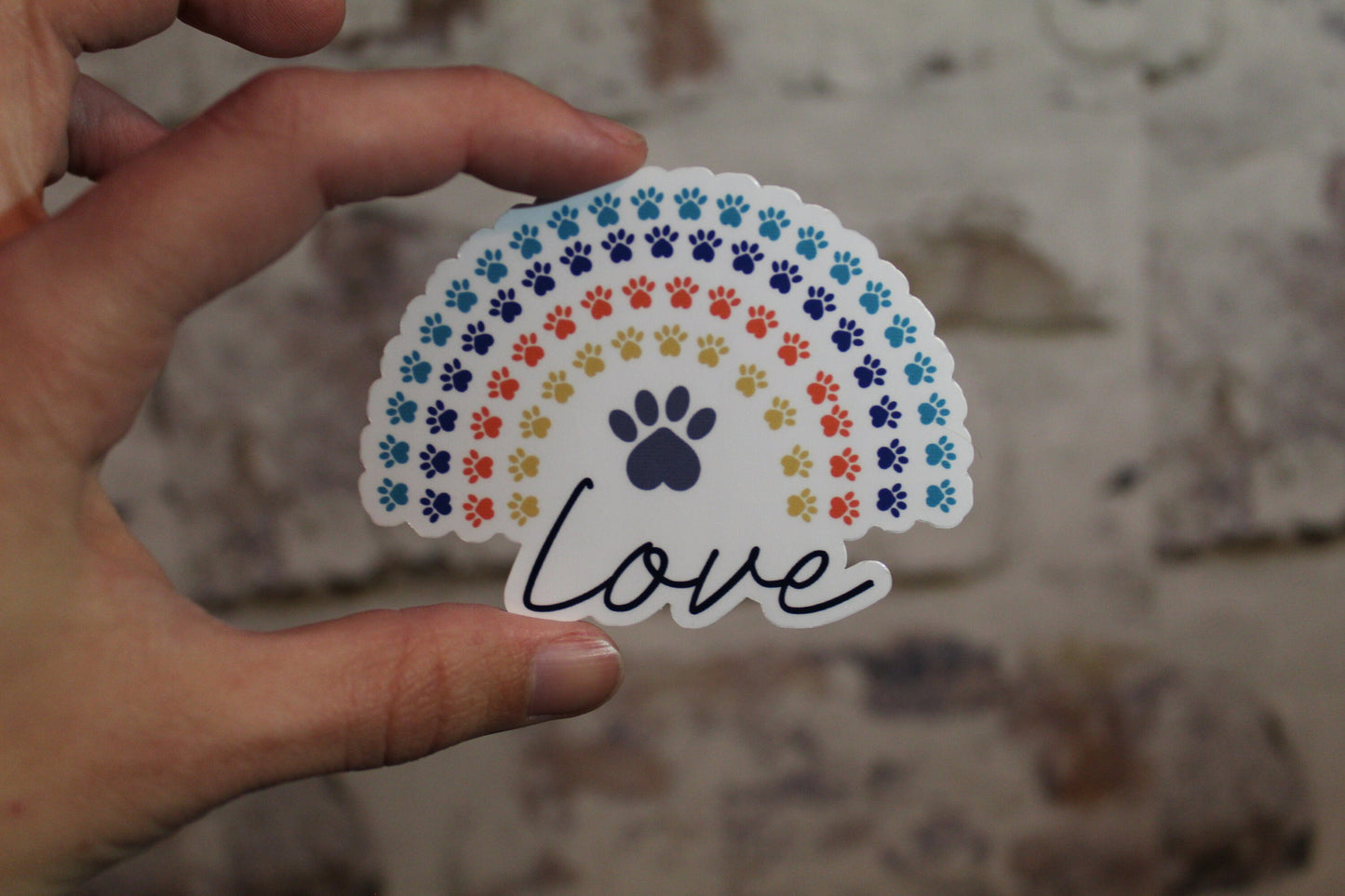 Love Paw Print Rainbow Sticker