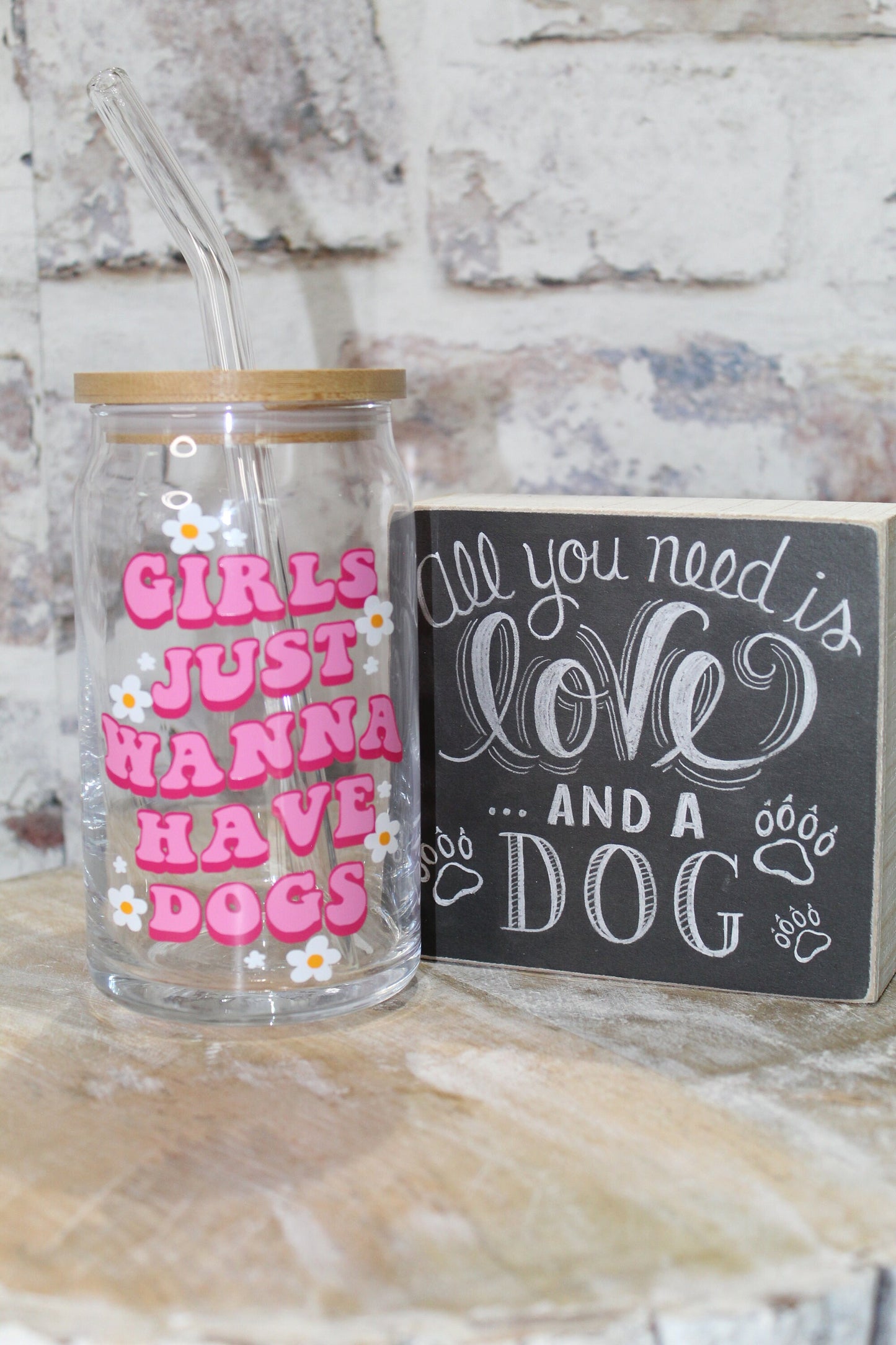 Girls Just Wanna Have Dogs Beer Can Glass