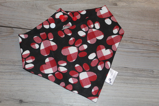 Red and black buffalo check paws bandana