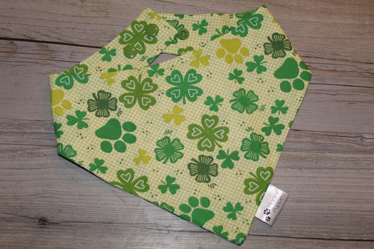 Shamrocks and paw print St. Patricks Day bandana