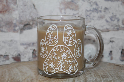 Floral Dog Paw Glass Mug