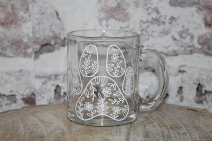 Floral Dog Paw Glass Mug