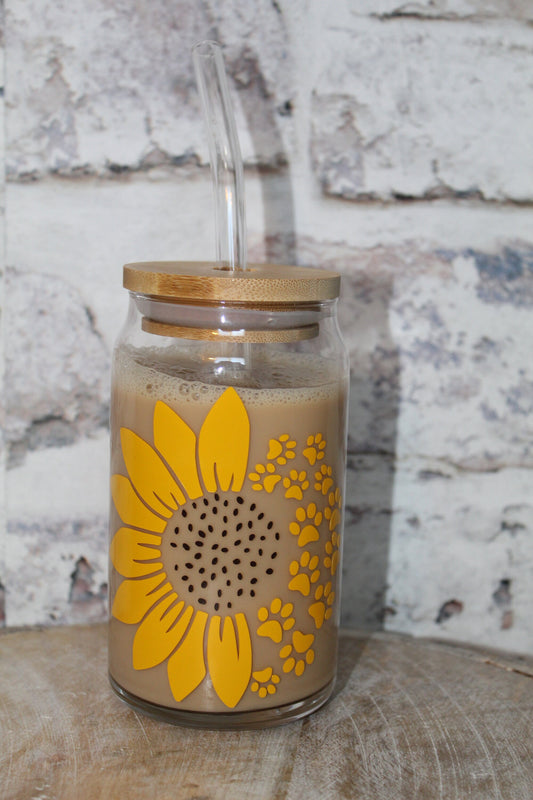 Sunflower Paw Print Beer Can Glass