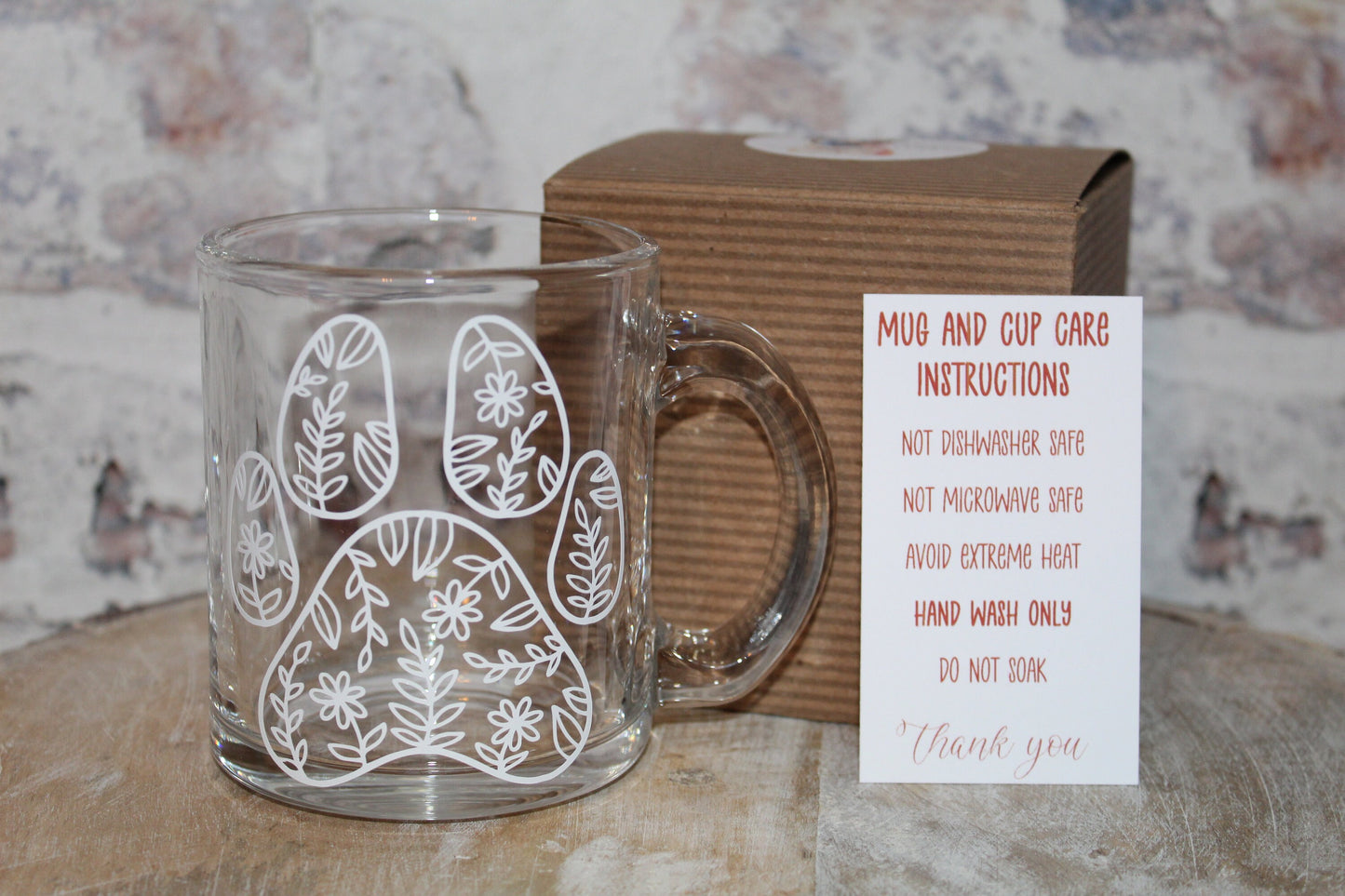 Floral Dog Paw Glass Mug