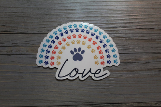 Love Paw Print Rainbow Sticker