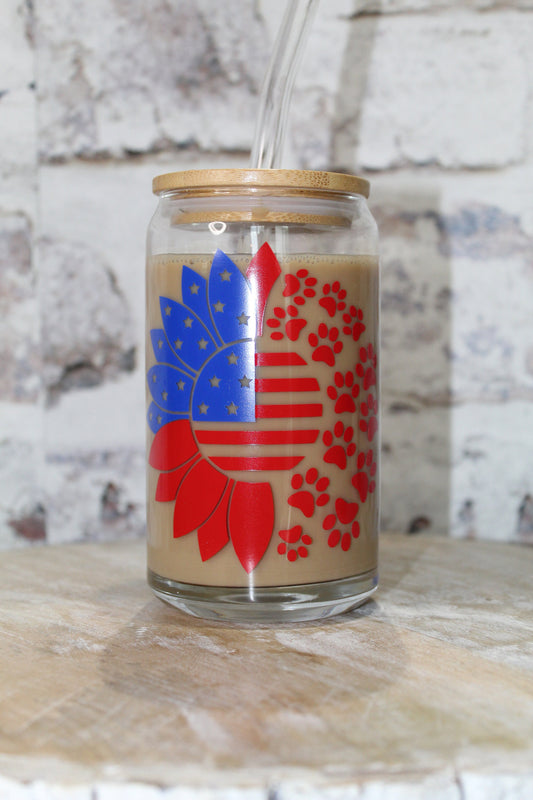 Patriotic Sunflower Beer Can Glass