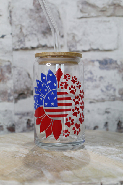 Patriotic Sunflower Beer Can Glass