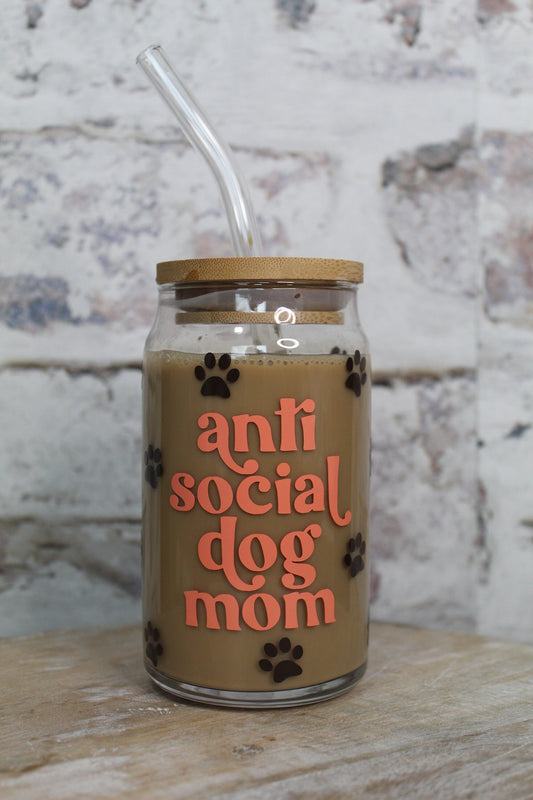 Anti Social Dog Mom Beer Can Glass