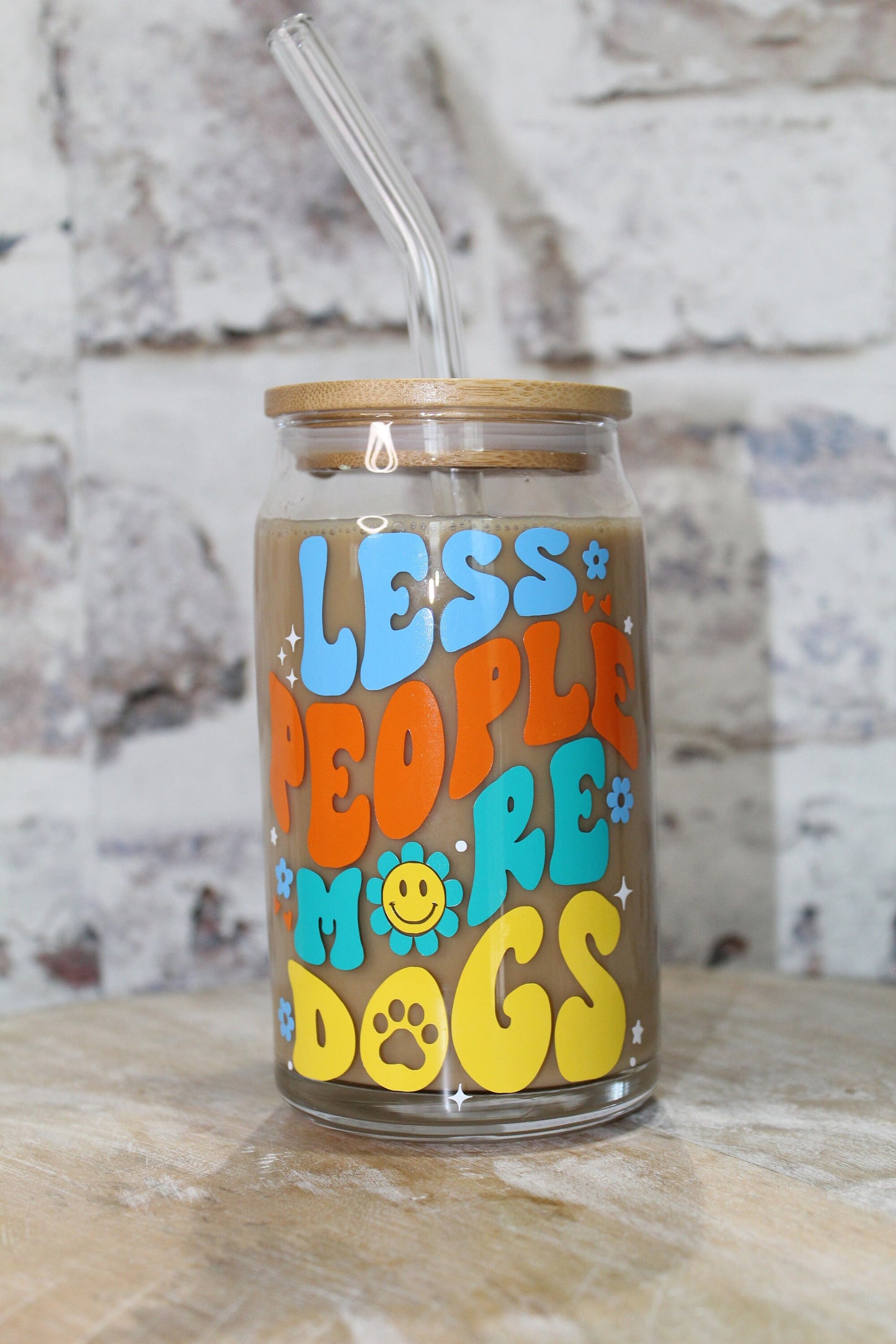 Less People More Dogs Beer Can Glass