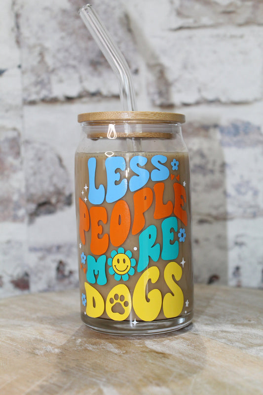 Less People More Dogs Beer Can Glass